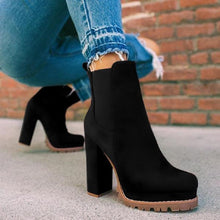 Load image into Gallery viewer, Round-toe Ankle Boots Solid Leopard Print Thick Square High Heel Shoes Ladies Casual Fashion Autumn Winter Suede Dress Party Boots +
