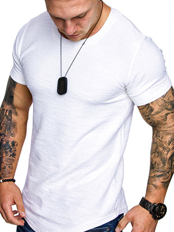Short-Sleeved T-shirt Bamboo Cotton Solid Color Round Neck T-shirt Men's Bottoming Shirt +
