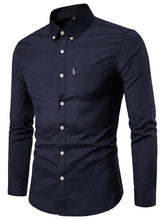 Load image into Gallery viewer, Men&#39;s Casual Slim Cotton Oxford Solid Color Large Size Bottom Shirt Long Sleeves +
