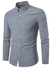 Load image into Gallery viewer, Men&#39;s Casual Slim Cotton Oxford Solid Color Large Size Bottom Shirt Long Sleeves +

