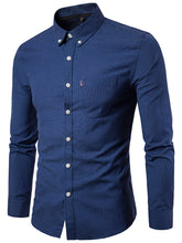 Load image into Gallery viewer, Men&#39;s Casual Slim Cotton Oxford Solid Color Large Size Bottom Shirt Long Sleeves +
