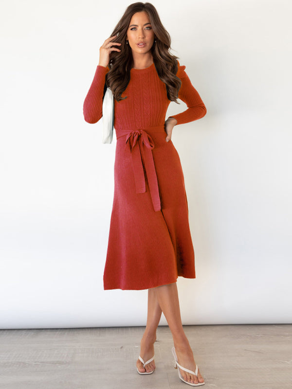 Women's Long Sleeve Cable Knit Sweater Dresses +
