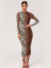 Load image into Gallery viewer, Women&#39;s Sexy Long -sleeved Round Collars Leopard Dress +
