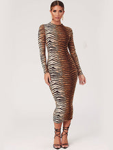 Load image into Gallery viewer, Women&#39;s Sexy Long -sleeved Round Collars Leopard Dress +
