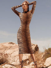 Load image into Gallery viewer, Women&#39;s Sexy Long -sleeved Round Collars Leopard Dress +
