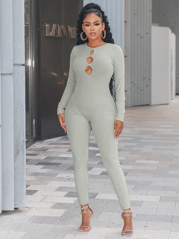 Women's Solid Color Slim Fit Hip Lifting Jumpsuit +
