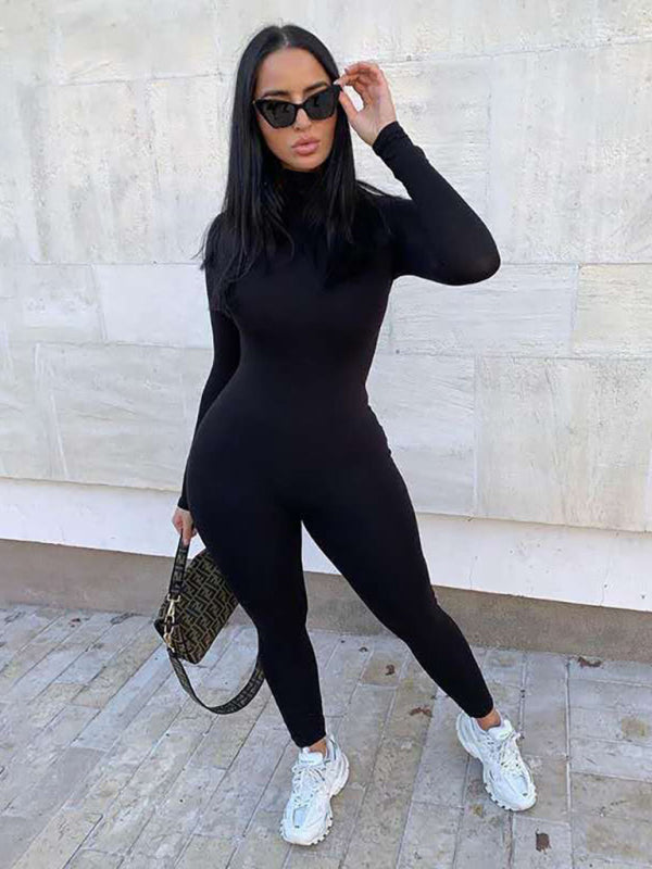 Women's Autumn/Winter Long Sleeve Slim Fit High Waist Hip Lift Jumpsuit +