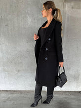 Load image into Gallery viewer, New Mid-length Elegant Women&#39;s Solid Color Long-sleeved Double-breasted Pockets +
