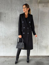 Load image into Gallery viewer, New Mid-length Elegant Women&#39;s Solid Color Long-sleeved Double-breasted Pockets +
