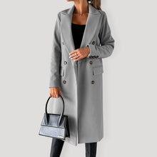 Load image into Gallery viewer, New Mid-length Elegant Women&#39;s Solid Color Long-sleeved Double-breasted Pockets +
