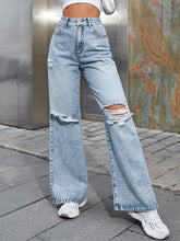Load image into Gallery viewer, Women&#39;s Fashion Ripped High Waist Wide Leg Casual Soft Denim Trousers +
