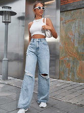 Load image into Gallery viewer, Women&#39;s Fashion Ripped High Waist Wide Leg Casual Soft Denim Trousers +
