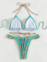 Load image into Gallery viewer, Women&#39;s Swimwear Ethnic Print Halter Neck Tie Bikini +
