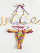Load image into Gallery viewer, Women&#39;s Swimwear Ethnic Print Halter Neck Tie Bikini +
