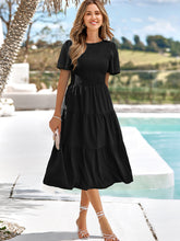 Load image into Gallery viewer, Women&#39;s Solid Color Round Neck Pleated Resort Dress +
