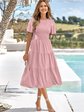Load image into Gallery viewer, Women&#39;s Solid Color Round Neck Pleated Resort Dress +
