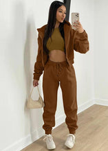 Load image into Gallery viewer, Women&#39;s Knitted Casual Sports Fleece Hooded Three-piece Suit +
