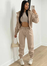 Load image into Gallery viewer, Women&#39;s Knitted Casual Sports Fleece Hooded Three-piece Suit +
