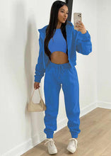 Load image into Gallery viewer, Women&#39;s Knitted Casual Sports Fleece Hooded Three-piece Suit +
