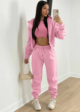 Load image into Gallery viewer, Women&#39;s Knitted Casual Sports Fleece Hooded Three-piece Suit +
