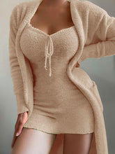 Load image into Gallery viewer, New Women&#39;s Fashion Plush Suspenders Pajamas Cardigan Coat Loungewear 2-Piece Set +
