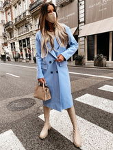 Load image into Gallery viewer, Women&#39;s Long Sleeve Ovwercoat Suit Collar Double Breasted Woolen Coat +
