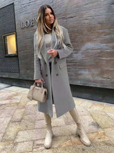 Load image into Gallery viewer, Women&#39;s Long Sleeve Ovwercoat Suit Collar Double Breasted Woolen Coat +
