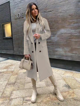 Load image into Gallery viewer, Women&#39;s Long Sleeve Ovwercoat Suit Collar Double Breasted Woolen Coat +
