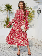 Load image into Gallery viewer, Leopard Print Stand Collar Lace Up Pleated Skirt Casual Midi Dress +
