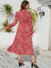 Load image into Gallery viewer, Leopard Print Stand Collar Lace Up Pleated Skirt Casual Midi Dress +
