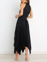 Load image into Gallery viewer, New Women&#39;s Folded Solid Color Sleeveless Halterneck V-neck Irregular Skirt Dress +
