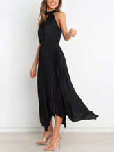 Load image into Gallery viewer, New Women&#39;s Folded Solid Color Sleeveless Halterneck V-neck Irregular Skirt Dress +
