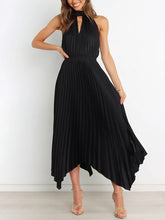 Load image into Gallery viewer, New Women&#39;s Folded Solid Color Sleeveless Halterneck V-neck Irregular Skirt Dress +
