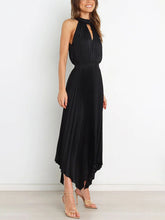 Load image into Gallery viewer, New Women&#39;s Folded Solid Color Sleeveless Halterneck V-neck Irregular Skirt Dress +
