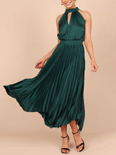 Load image into Gallery viewer, New Women&#39;s Folded Solid Color Sleeveless Halterneck V-neck Irregular Skirt Dress +
