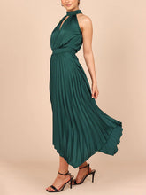 Load image into Gallery viewer, New Women&#39;s Folded Solid Color Sleeveless Halterneck V-neck Irregular Skirt Dress +
