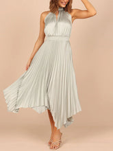 Load image into Gallery viewer, New Women&#39;s Folded Solid Color Sleeveless Halterneck V-neck Irregular Skirt Dress +
