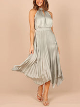 Load image into Gallery viewer, New Women&#39;s Folded Solid Color Sleeveless Halterneck V-neck Irregular Skirt Dress +
