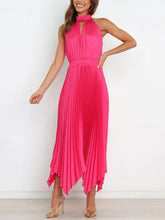 Load image into Gallery viewer, New Women&#39;s Folded Solid Color Sleeveless Halterneck V-neck Irregular Skirt Dress +
