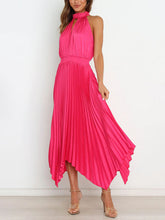 Load image into Gallery viewer, New Women&#39;s Folded Solid Color Sleeveless Halterneck V-neck Irregular Skirt Dress +
