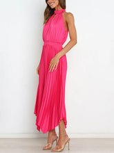 Load image into Gallery viewer, New Women&#39;s Folded Solid Color Sleeveless Halterneck V-neck Irregular Skirt Dress +
