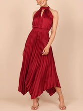 Load image into Gallery viewer, New Women&#39;s Folded Solid Color Sleeveless Halterneck V-neck Irregular Skirt Dress +
