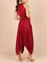Load image into Gallery viewer, New Women&#39;s Folded Solid Color Sleeveless Halterneck V-neck Irregular Skirt Dress +
