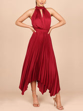 Load image into Gallery viewer, New Women&#39;s Folded Solid Color Sleeveless Halterneck V-neck Irregular Skirt Dress +
