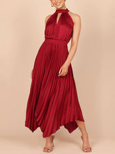 Load image into Gallery viewer, New Women&#39;s Folded Solid Color Sleeveless Halterneck V-neck Irregular Skirt Dress +
