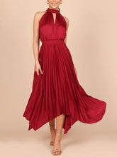 Load image into Gallery viewer, New Women&#39;s Folded Solid Color Sleeveless Halterneck V-neck Irregular Skirt Dress +
