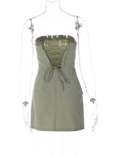 Load image into Gallery viewer, Lace-up Hollow Strapless Butt-Covering Dress +
