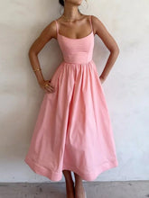 Load image into Gallery viewer, Women&#39;s Sexy U-neck Waist Pleated Suspender Dress +

