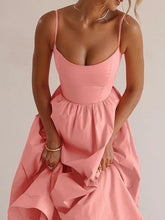 Load image into Gallery viewer, Women&#39;s Sexy U-neck Waist Pleated Suspender Dress +
