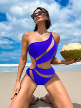 Load image into Gallery viewer, New Solid Color Hollow Mesh Sexy Bikini One-piece Swimsuit +
